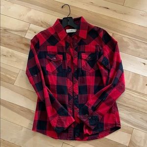 Zumiez - red plaid button up long sleeve top